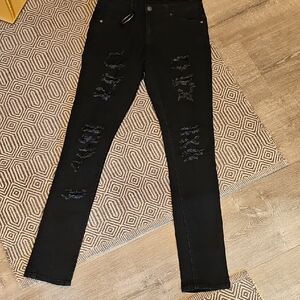 SOLD Killstar Black Ripped Fishnet Skinny Jeans M